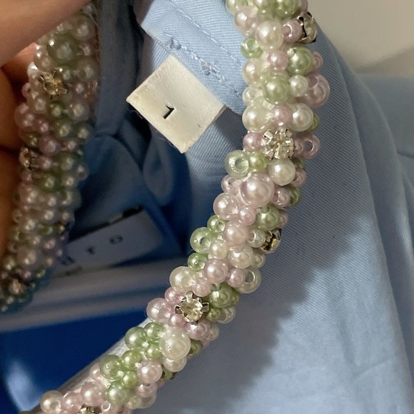 Sandro Top With Beaded Jewelled Collar Sky Blue - Picture 6 of 9